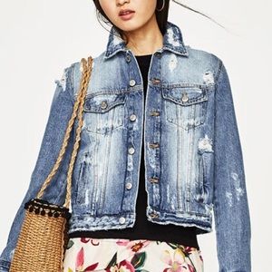 Zara Distressed Denim jacket XS